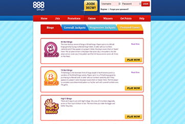 Variants of bingo games on 888 Bingo