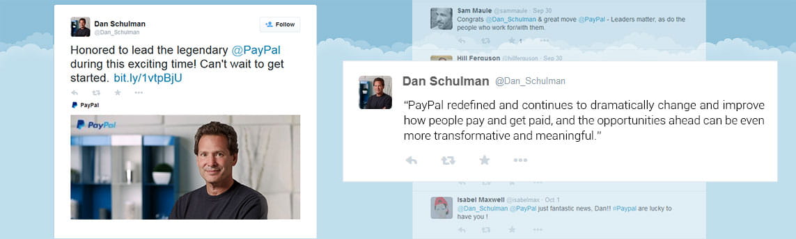 Dan Schulman's Tweet about his New Role at PayPal
