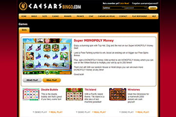 Slots selection and other games on Caesars