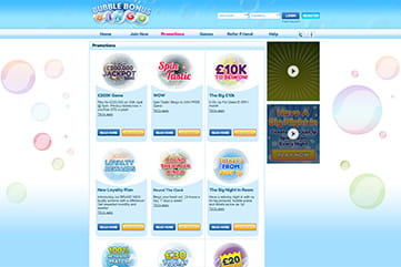 Promotions on Bubble Bonus Bingo